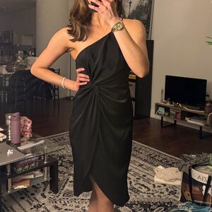 Aidan Mattox One-Shoulder Black Twist-Front Dress